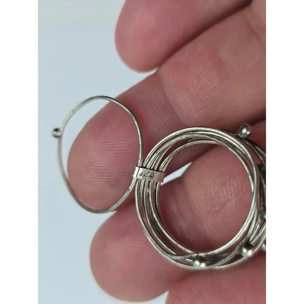 Vintage Handmade 925 Sterling Interlocking Ring Wire Ball Artisan Size 9.5